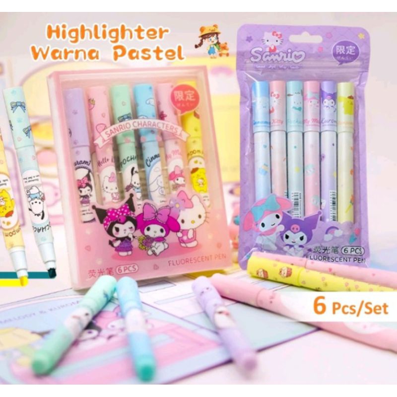 

1 set Stabilo Aesthetic Highlighter Sanrio isi 6 pcs kuromi cinnamoroll melody