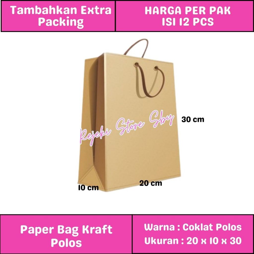 

(12 Pcs) Paper Bag Kraft Polos 20x10x30 cm | Tas Souvenir / Tas Kado