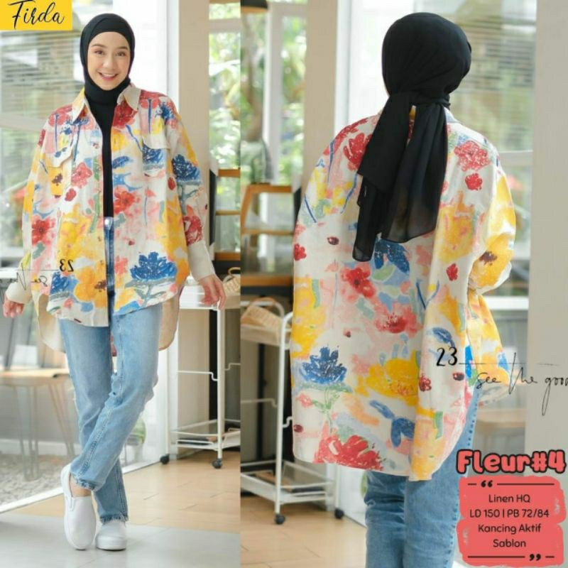 Fleur #2 #4 By Firda | Long Tunik Linen Super Jumbo XXL XXXL 4L 5L Ld120 Ld130 Ld140 Ld150 Motif Bun