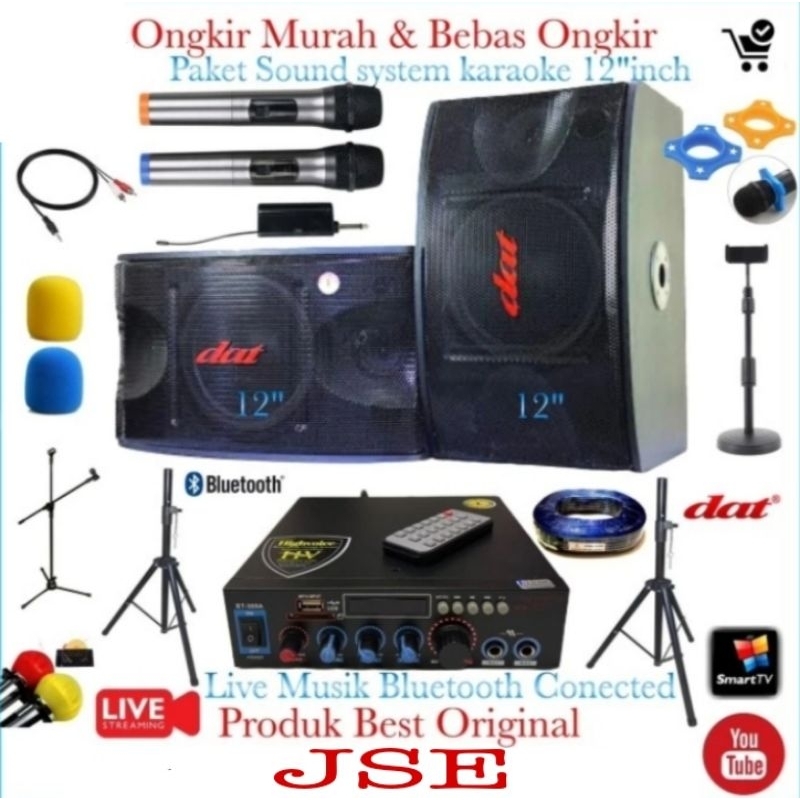 Paket Set Sound Karaoke dat speaker 12 inch Bluetooth Audio musik Live