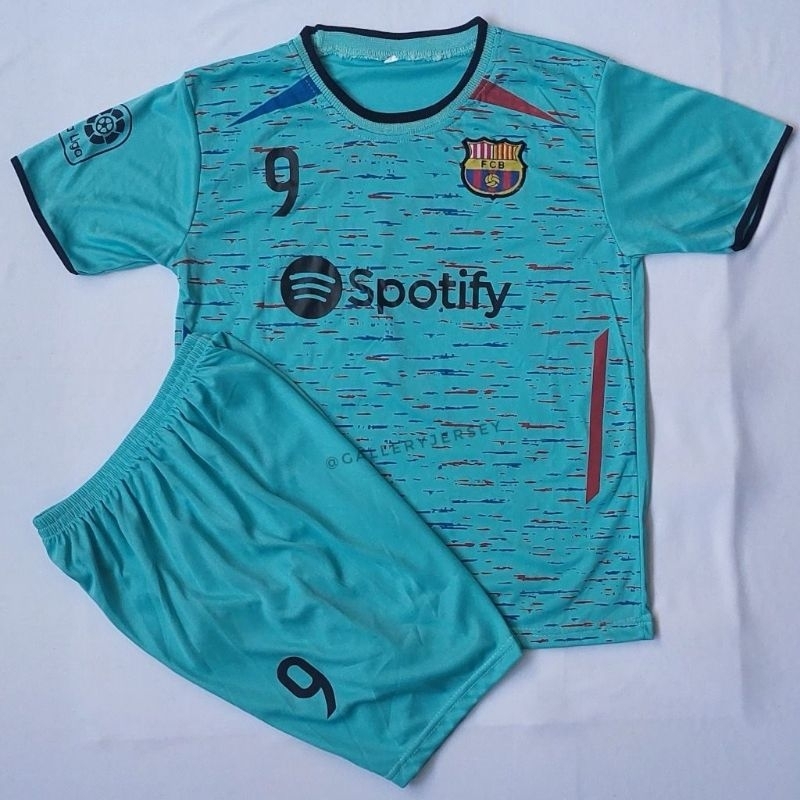 Setelan Jersey Bola Anak Barcelona Biru Sablon