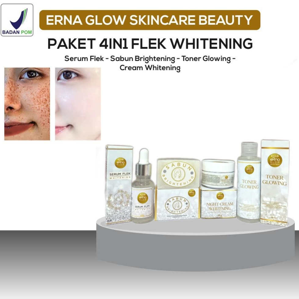 Paket 4in1 Erna Whitening Glow Erna Malaysia Original Bpom | Night Cream Whitening Erna Glow Skincar