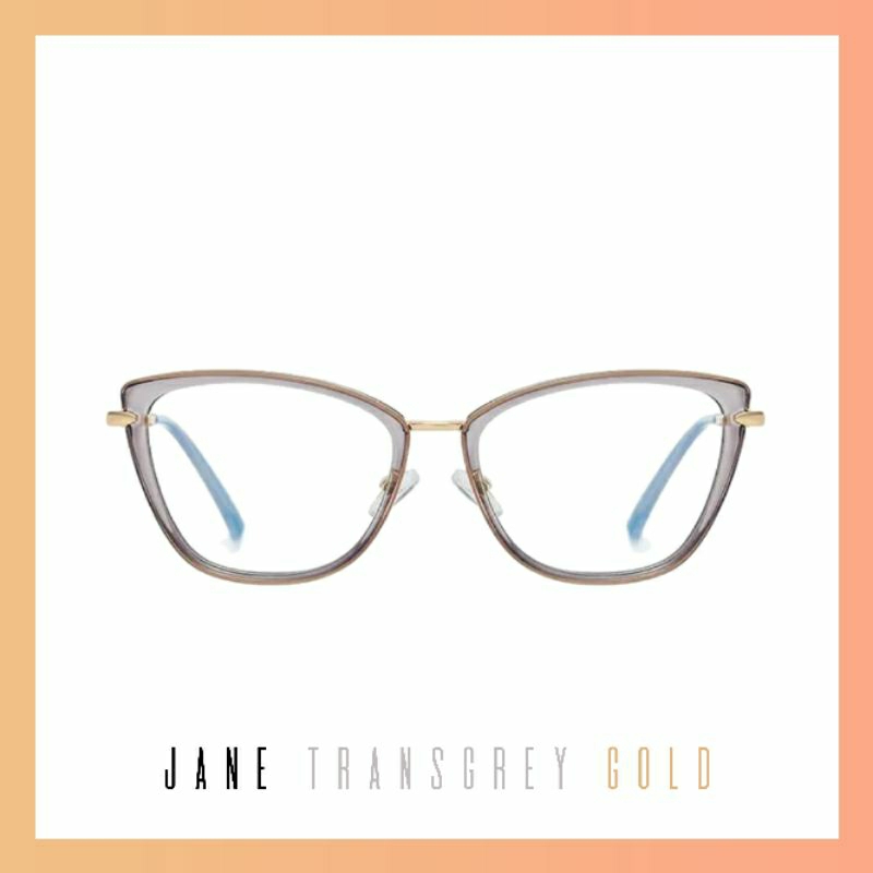 Frame Kacamara fashion Wanita cat eye Transgrey Gold Jane