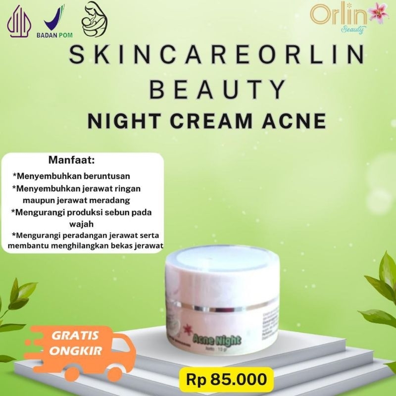 Krim malam Acne/Cream Jerawat/ Orlin Beauty/Krim BPOM/Skincare BPOM