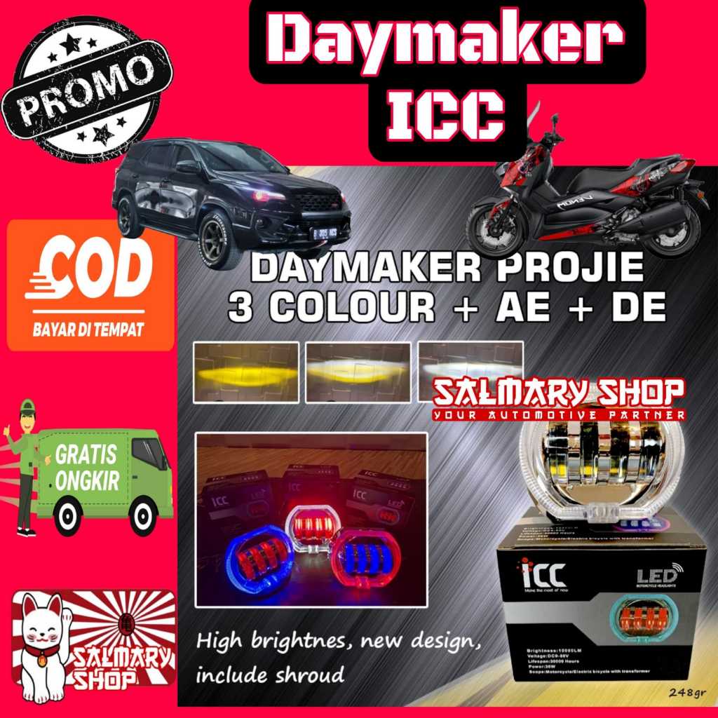 Lampu Utama Led Projie Crystal Daymaker 4 mata 8d Lensa Merk ICC Lampu Depan Motor RX King KLX Mobil