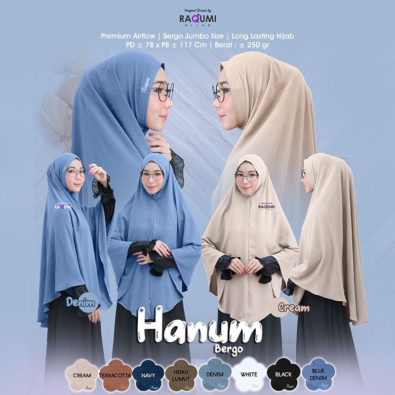 HANUM BERGO RAQUMI HIJAB | RAQUMI ORIGINAL | BERGO JUMBO AIRFLOW | JILBAB PREMIUM AIRFLOW | JILBAB T