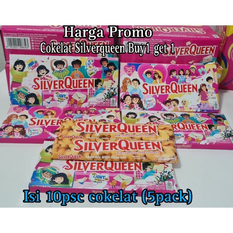

Promo Cokelat Silverqueen buy1get1 isi 5pack(10cokelat)