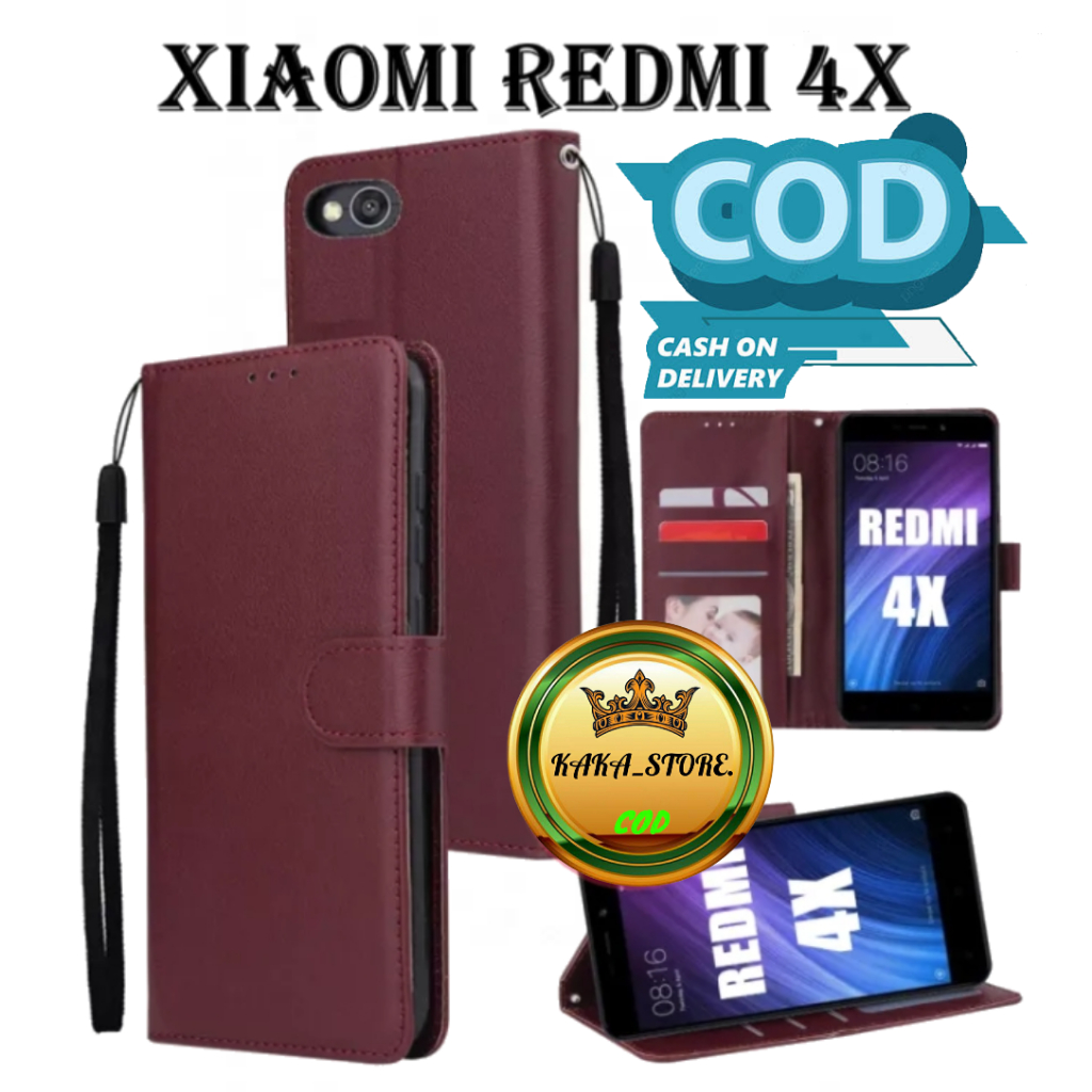 LEATHER CASE XIAMI REDMI 4X-FLIP WALLET CASE KULIT - CASING DOMPET-FLIP COVER LEATHER-SARUNG BUKU HP