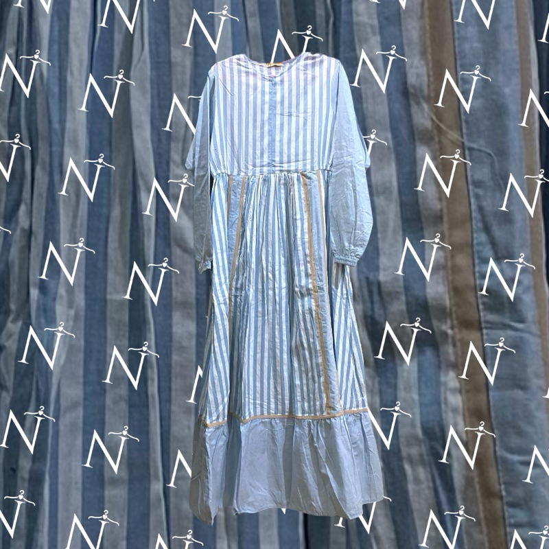 Gamis Wanita Warna Biru Muda Gamis Motif Garis Gamis Muslimah Modern Motif Salur Gamis Kekinian