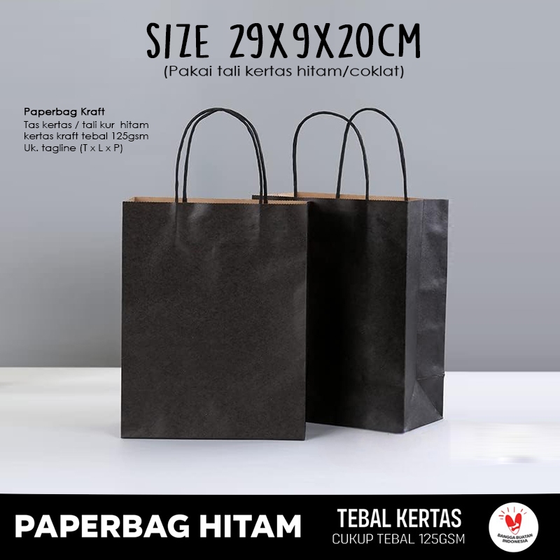 

(TALIKERTAS) Paper Bag Hitam Packing Olshop 29x9x20 cm / Paper Bag Kado Packaging Baju / Papper Bag Warna Hitam Jumbo