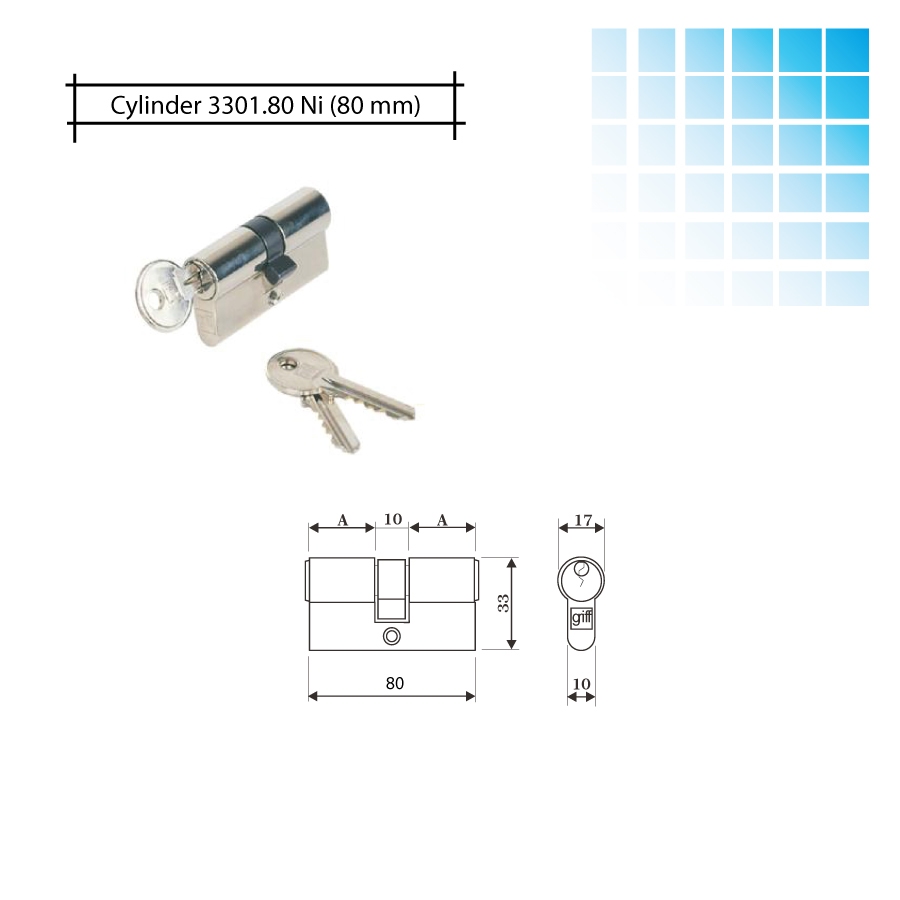 Cylinder lock 3301.80 Nickel 80 mm Silinder/Kunci/80 mm/ex-Griff