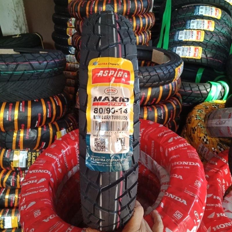 BAN TUBLES MATIC ASPIRA MAXIO A-TRACT 80/90 RING 14 ,BAN BARU, 100% ORIGINAL, FREE PENTIL, FOR ALL M