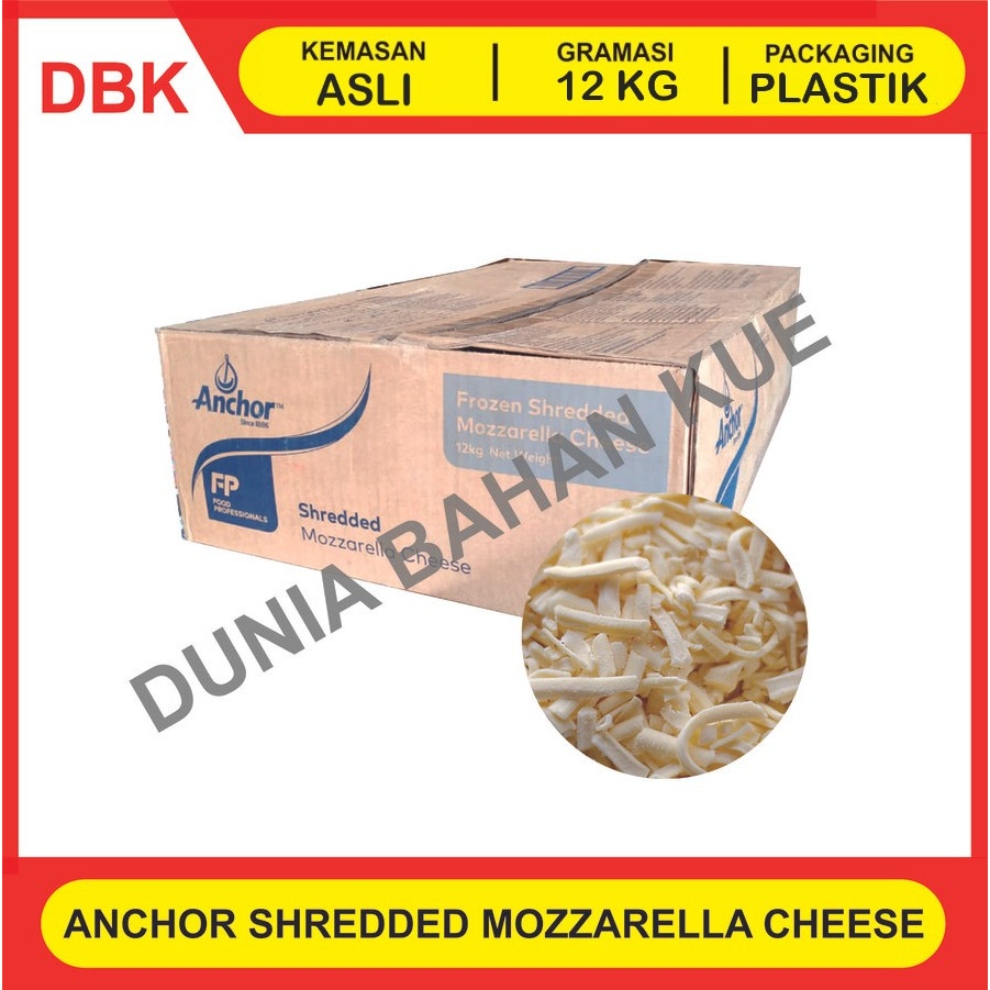 

ANCHOR SHREDDED MOZZARELLA CHEESE - 1 BAG 12 KG / KEJU MOZARELA PARUT REPACK