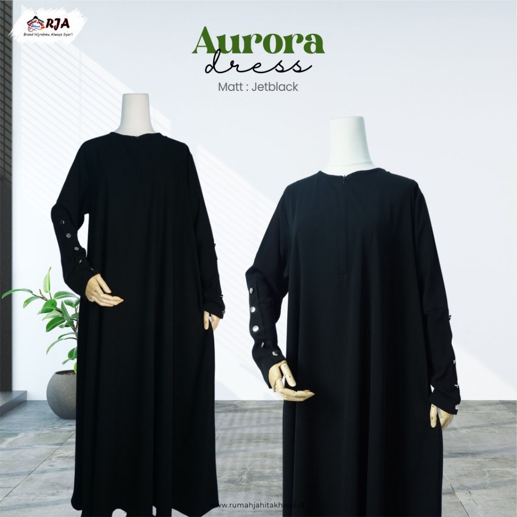 JUBAH HITAM /JUBAH SYARI MUSLIMAH WARNA HITAM/ OURORA DRESS RJA/ DRESS BLACK LEMBUT DAN MEWAH