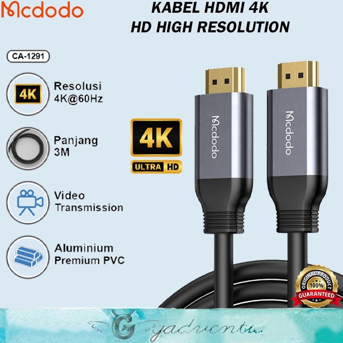 Mcdodo Ca-127 Kabel Hdmi To VGA / Hdmi to Hdmi / VGA to VGA Hd 4k 8k Display Cable Converter Audio Video Ps4 Pc Laptop Komputer Sambungan Layar Monitor Premium Nylon Braided-HDMI To HDMI 3M