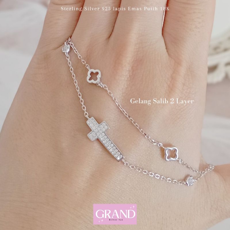 Grand Jewellery - Gelang Salib 2 Layer- Sterling Silver 925 - Lapis Emas 18K
