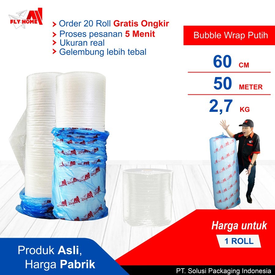 

FLYHOME Bubble wrap 60cm potongan 2,7kg putih 1 roll besar 60x59cm