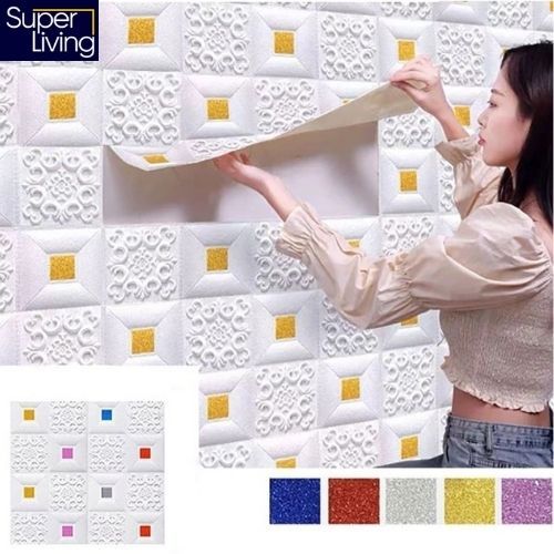 BATIK KUBIK Wallpaper 3D Foam Stiker Emboss Peredam Udara Suara Dinding