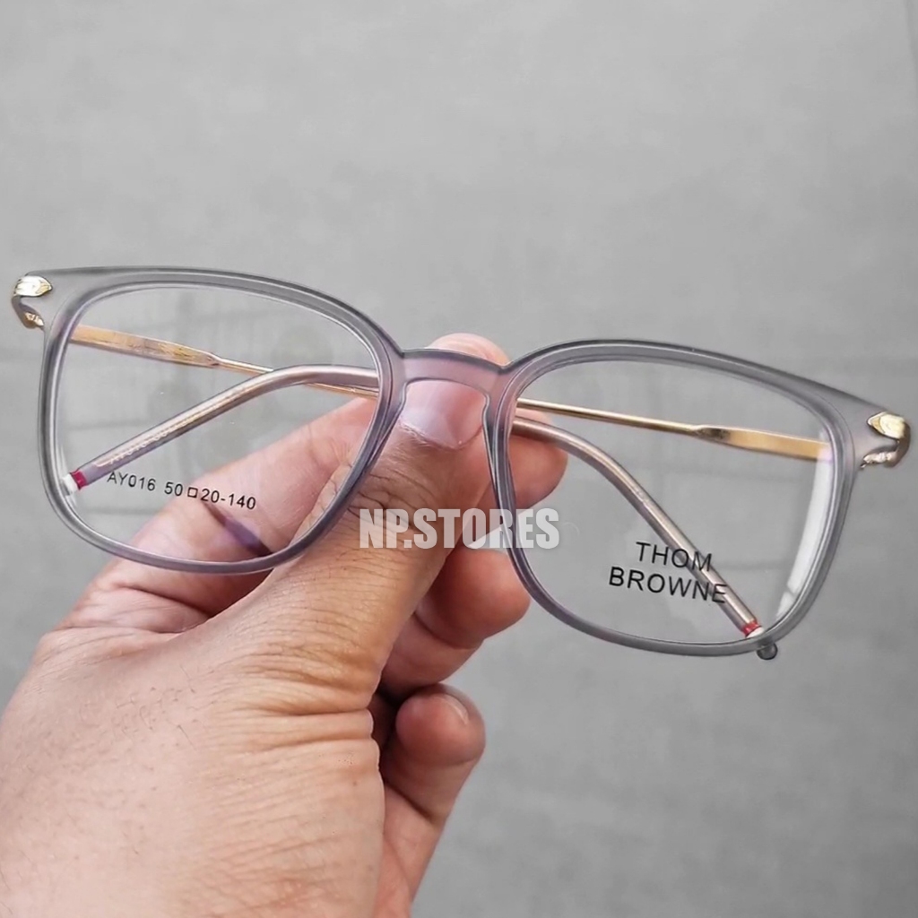 Frame Kacamata Pria Wanita Model Terbaru Frame Bahan Plastik Warna Abu Doff Gagang Warna Gold FLSE B