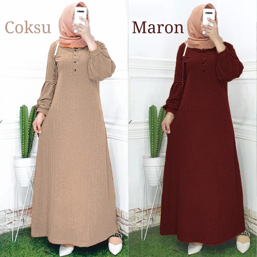 Gamis Wanita Muslimah Knite Rajut Jumbo Premium | Gamis Muslimah | DRESS GAMIS KNIT HORNET WANITA MU