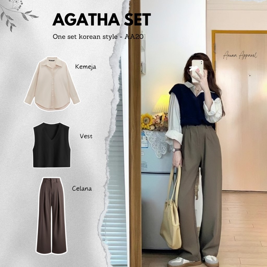 One Set Korean Style Outfit Ulzzang OOTD Korean Wanita Outfit Remaja Kekinian One Set Outfit AA120