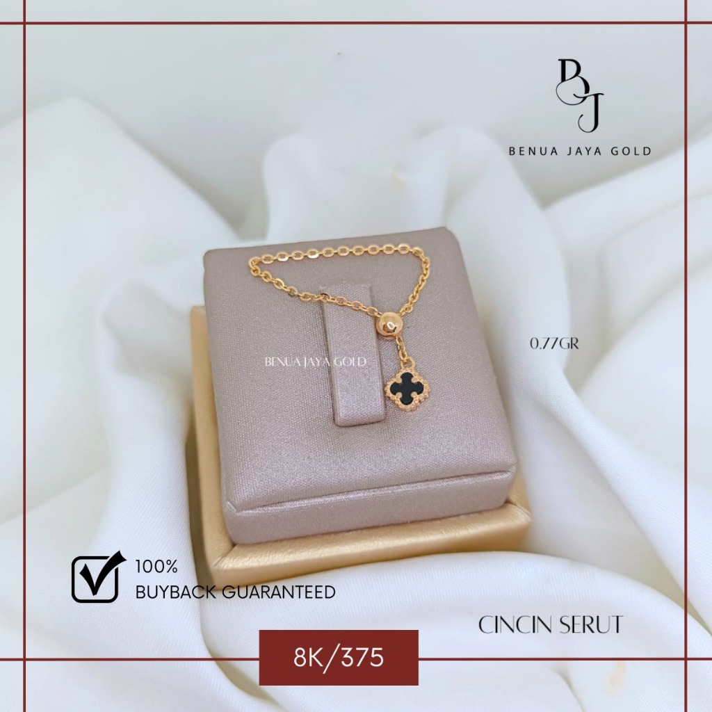 Cincin Serut Clover Hitam Emas 8K/375