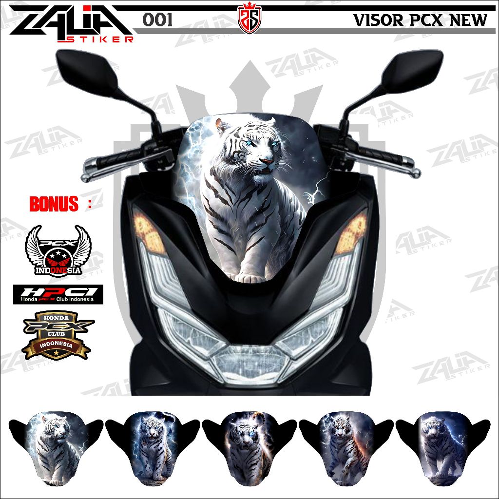 Stiker visor Winshield HONDA PCX 160 NEW  gambar macan putih   keren   (001) / stiker  Winshield  ga