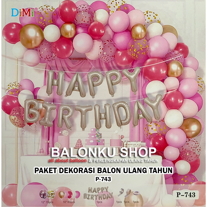 Paket Dekorasi Balon Ulang Tahun / Balon Set Pink Putih Gold