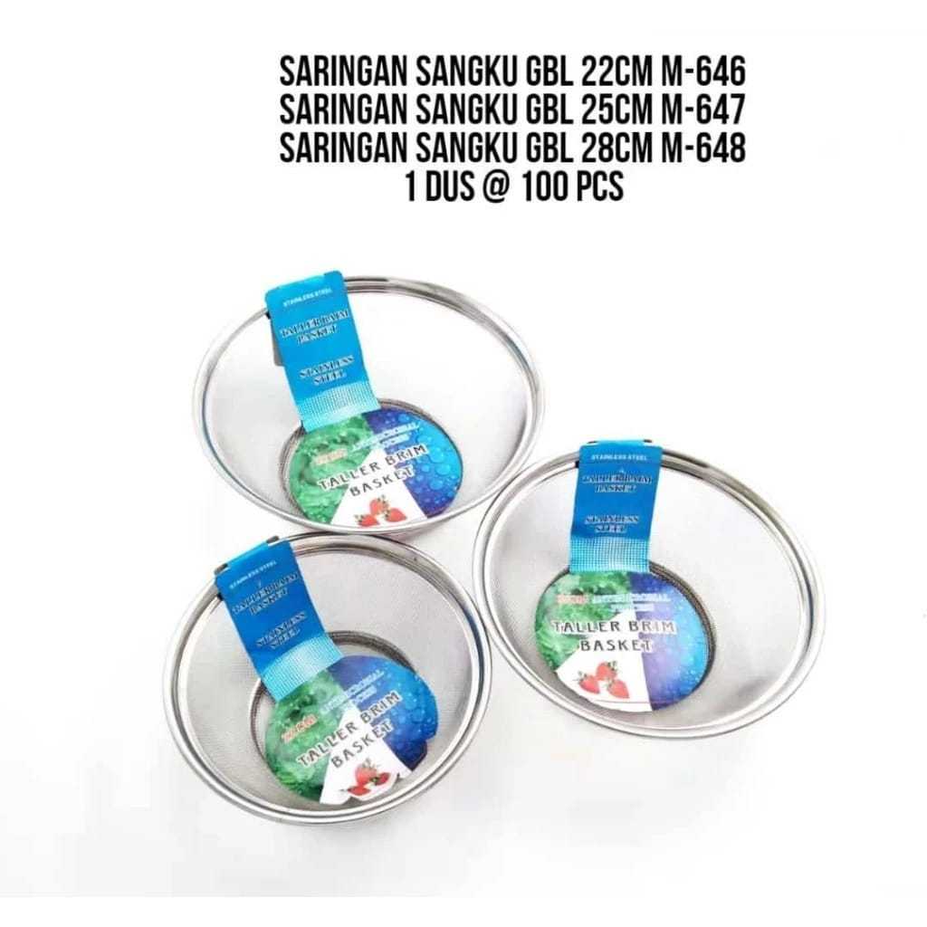 baskom saringan jaring stainless serbaguna 28cm / baskom cuci sayur beras multifungsi / saringan mul
