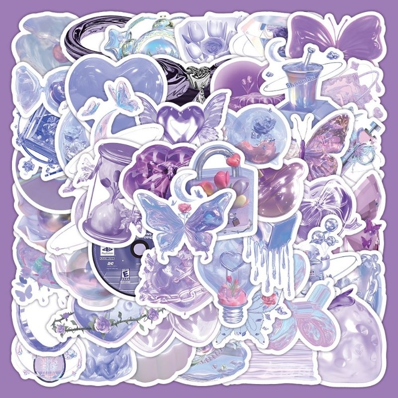 

63pcs Sticker Purple Shiny Laser 3D Waterproof Stiker HP Aesthetic Laptop Koper Anti Air