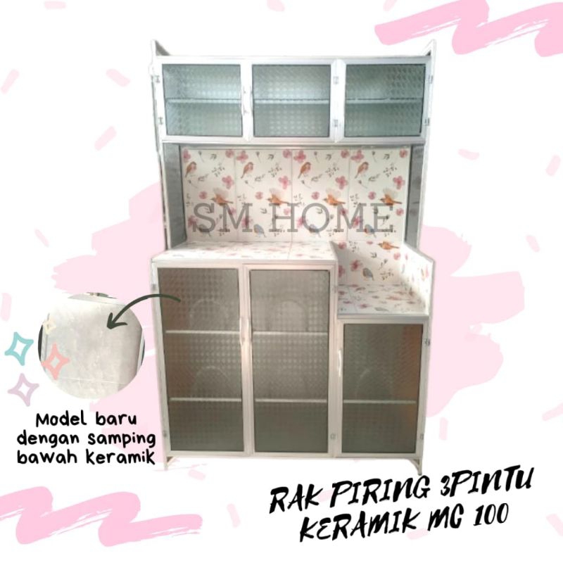 Rak Piring Aluminium 3Pintu Magiccom BAWAH SAMPING BAWAH KERAMIK Rak Dapur Kuat Kokoh