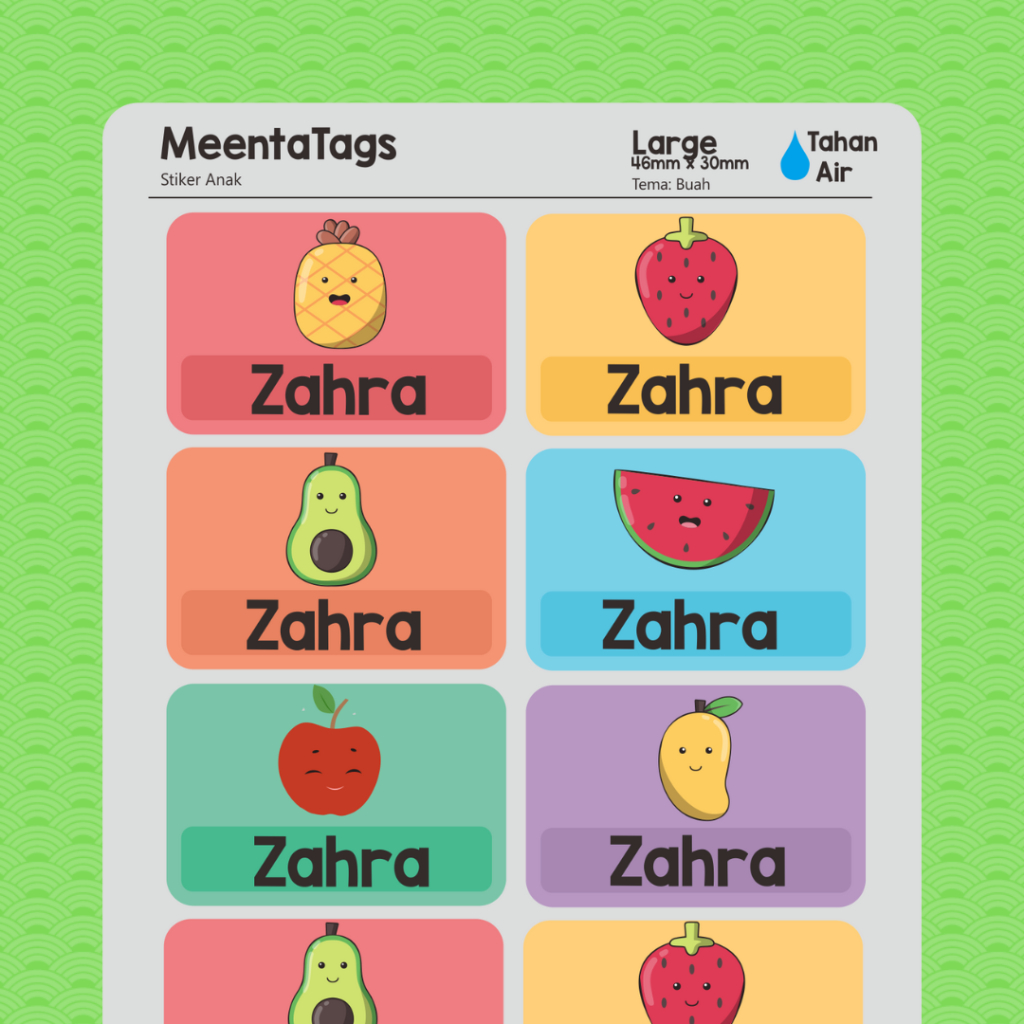 

Stiker Label Nama Anak Custom Large Berbagai Tema - Waterproof