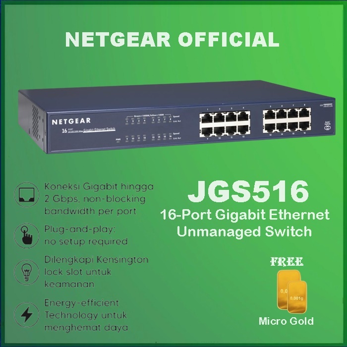 Netgear JGS516 16 Port Gigabit Ethernet Unmanaged Switch JGS 516