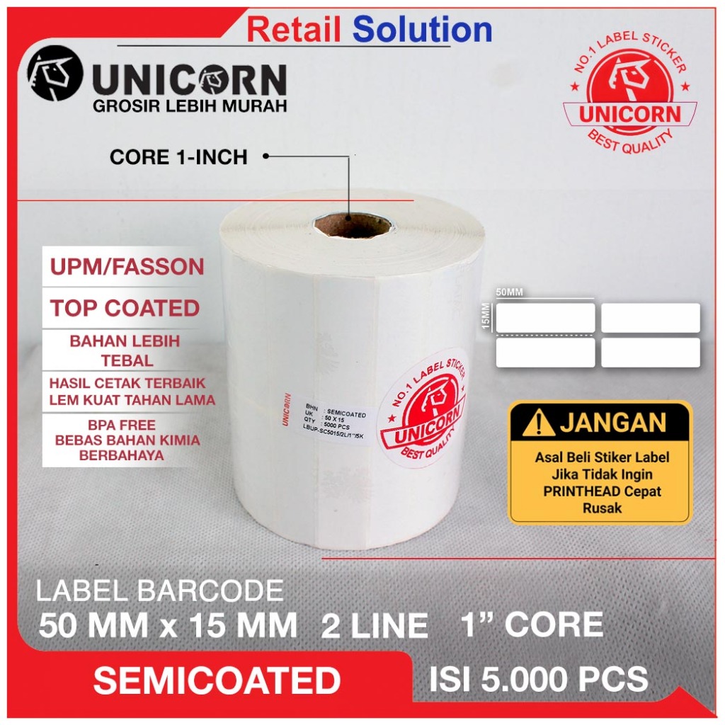 

Stiker Label Barcode Semicoat 50x15mm / 50x15 mm / 50 x 15 mm 2 Kolom