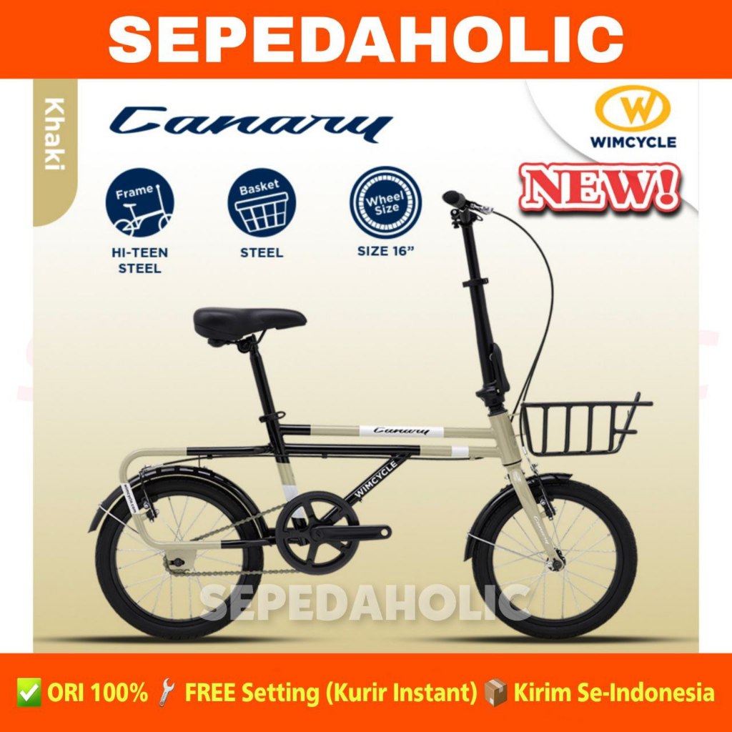 Sepeda Lipat WIMCYCLE CANARY Ukuran 16 Inch Keranjang Boncengan Single Speed