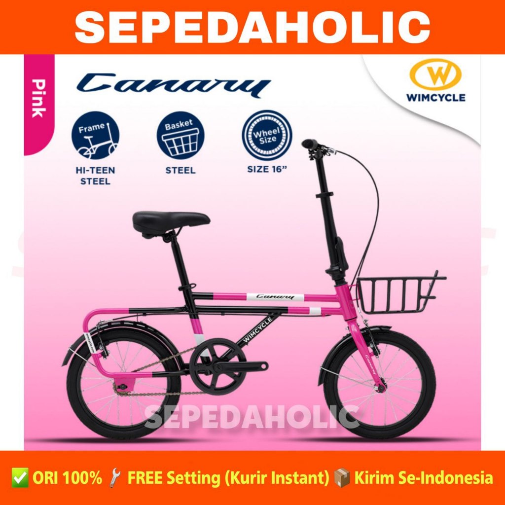 Sepeda Lipat WIMCYCLE CANARY Ukuran 16 Inch Keranjang Boncengan 1 Speed