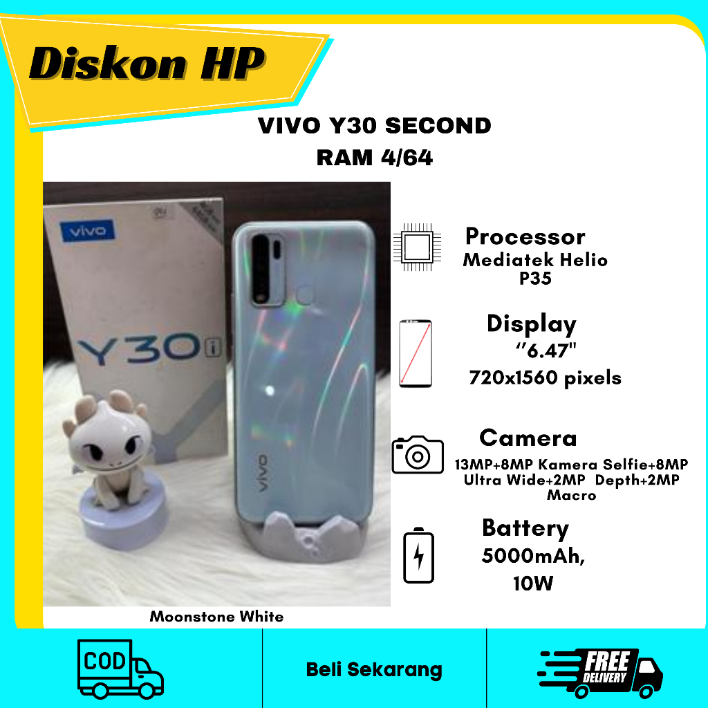 VIVO Y30 RAM 4/64 ORIGINAL VIVO-MOONSTONE WHITE