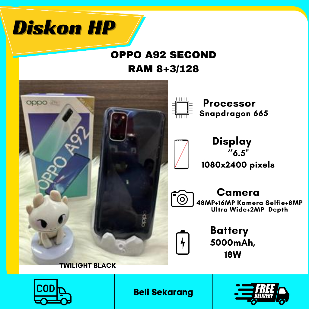 OPPO A92 RAM 8+3/128 ORIGINAL OPPO-TWILIGHT BLACK