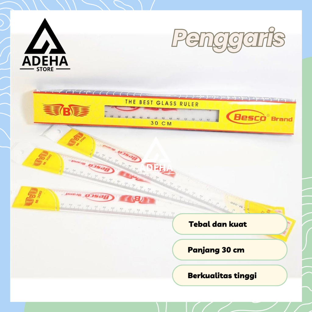 

ADEHA - Penggaris Plastik Mika Mistar Ruler BESCO 30 Cm Alat Ukur