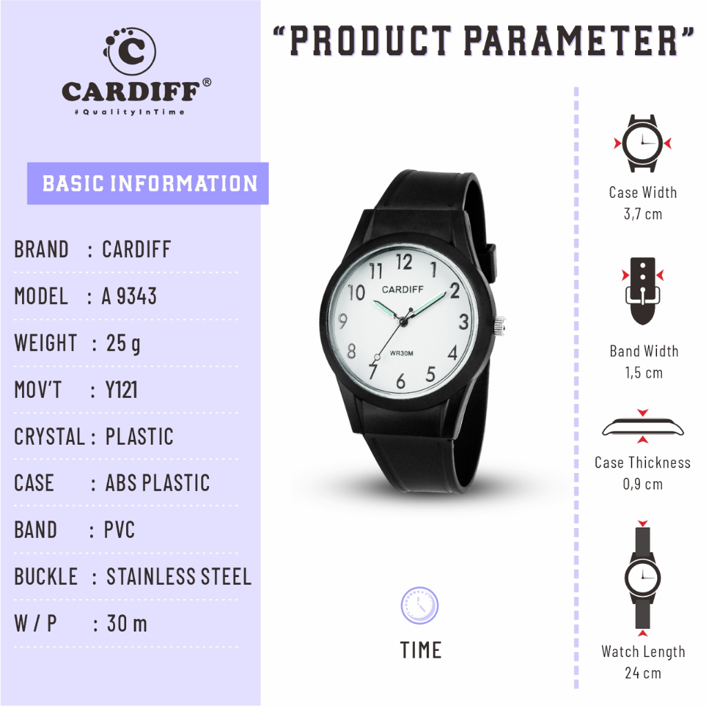 CARDIFF Jam Tangan Water Resistant Analog Karet A 9343