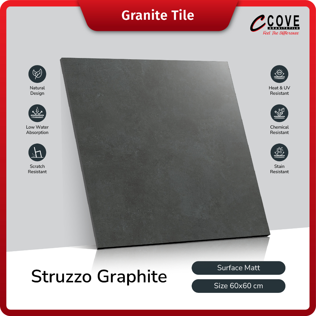 Cove Granite Tile Struzzo Graphite 60x60 Granit Lantai Outdoor Kamar Mandi
