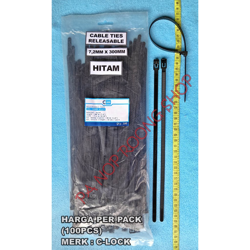 

CABLE TIES RELEASABLE 7,2MM X 300MM C-LOCK HITAM 1 PACK