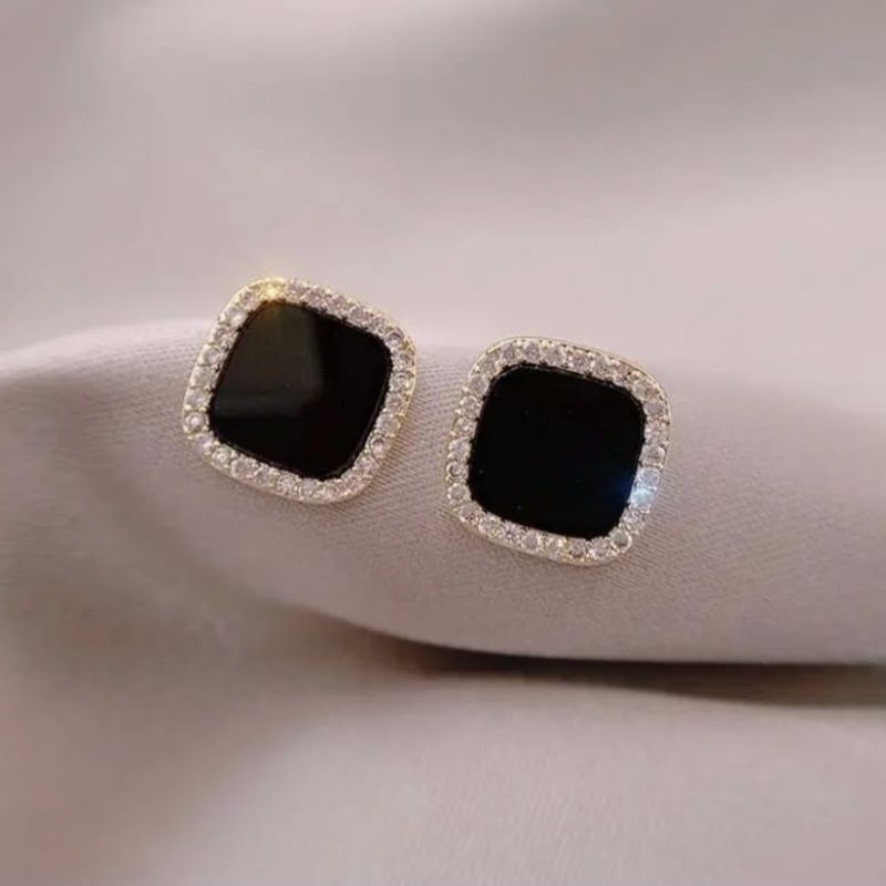 ANTING TUSUK ELEGAN HITAM MUTIARA BERKILAU KOREAN STYLE EARRINGS ANTING PESTA GIWANG ANTING GANTUNG