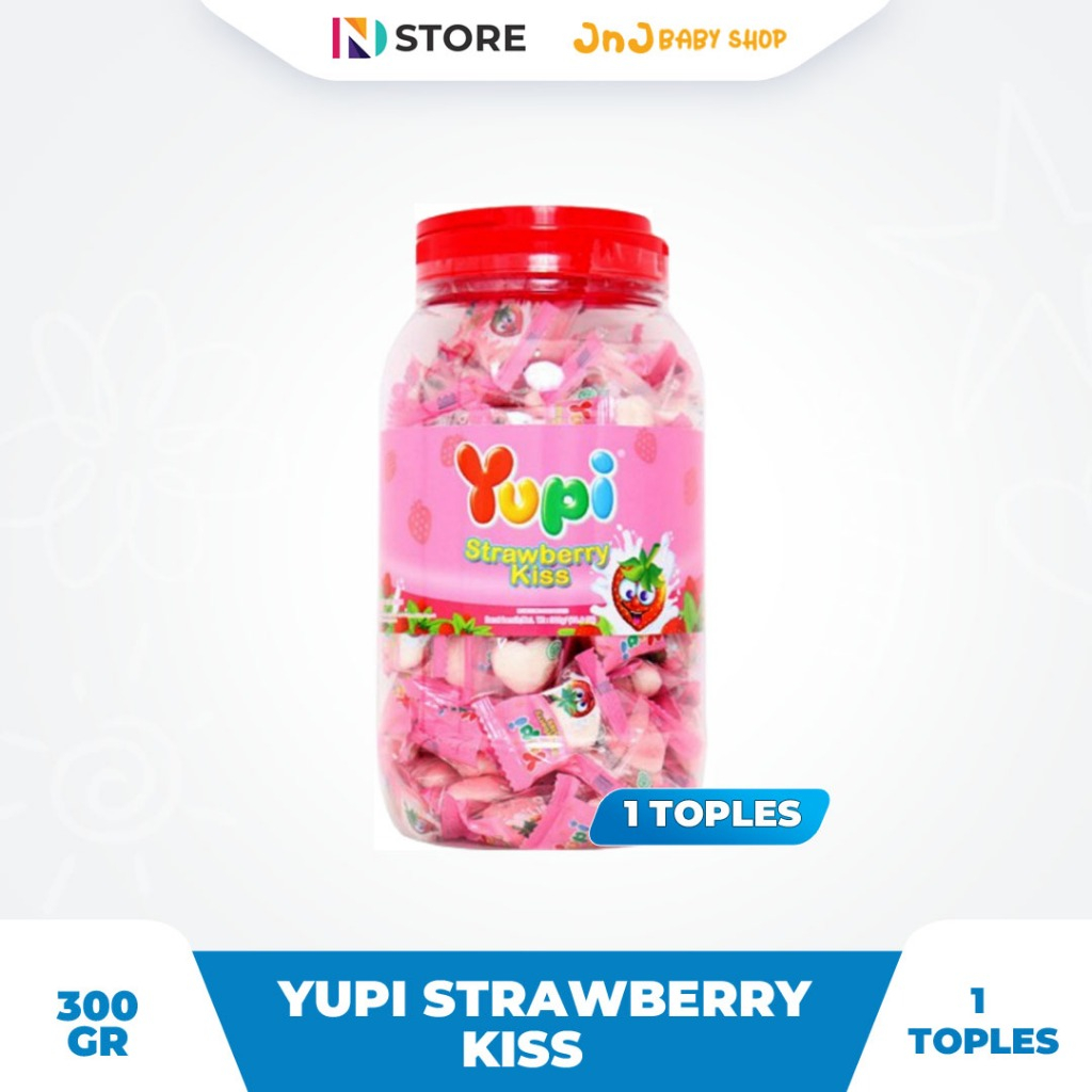 

PERMEN YUPI STRAWBERRY KISS JAR 300GR 1 TOPLES/YUPI TOPLES