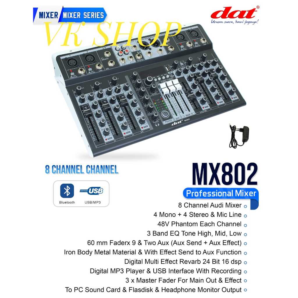 MIXER DAT MX 802/ MX802/ 8 CHANNEL DSP USB LED DISPLAY