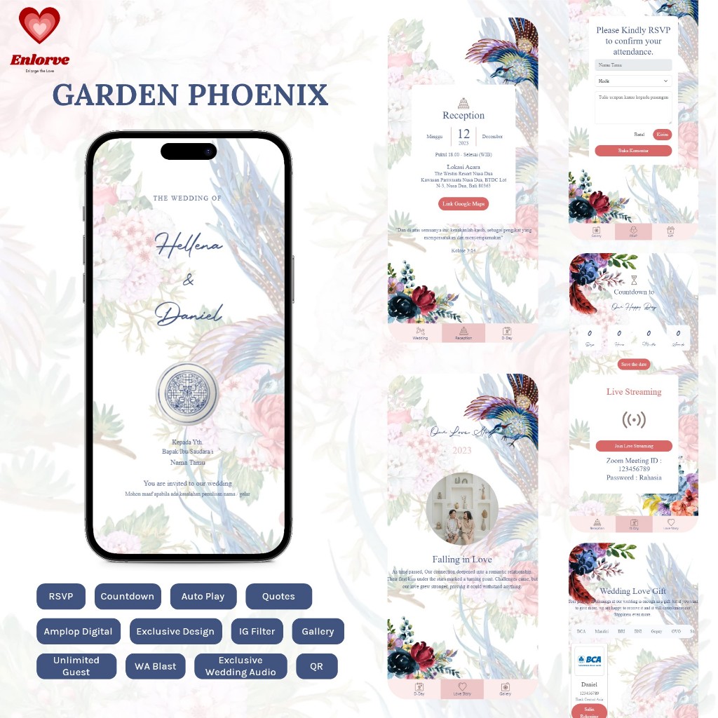 Enlorve Invitation Undangan Pernikahan Chinese Digital Wedding Invitation - Garden Phoenix