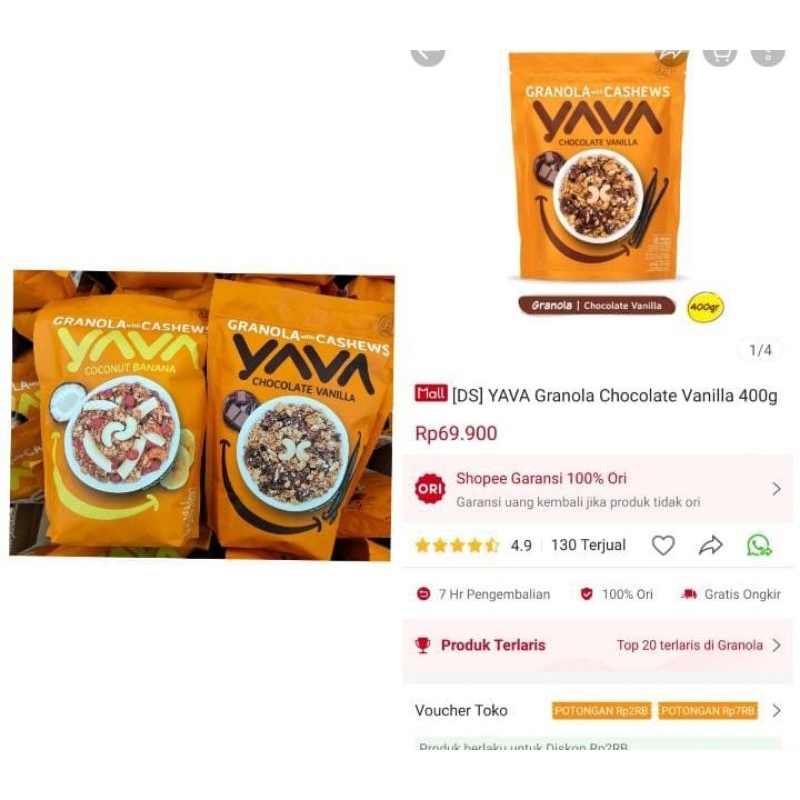

Yava Granola Chocolate Vanila / Coconut Banana Uk 400gr