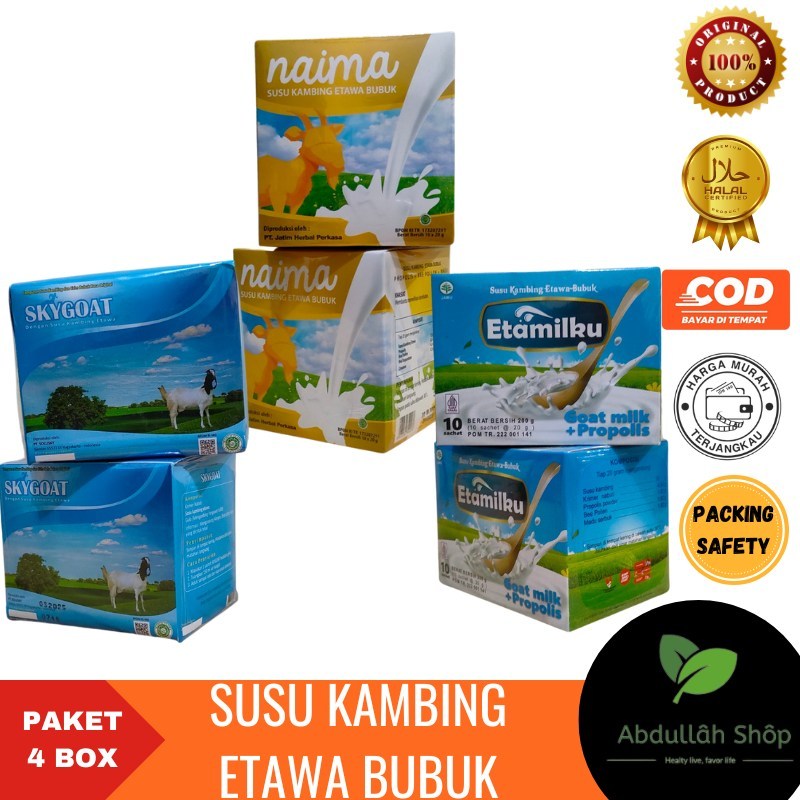 

[4 BOX] Susu Kambing Etawa Bubuk Plus Propolis Full Cream Paket 4 Box Lebih hemat Rasa Vanila Original
