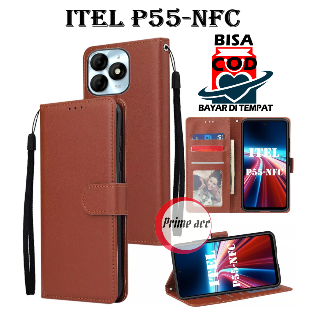 ITEL P55-NFC FLIP CASE - LEATHER CASE FLIP UNTUK ITEL P55-NFC / FLIP WALLET KULIT UNTUK ITEL P55-NFC