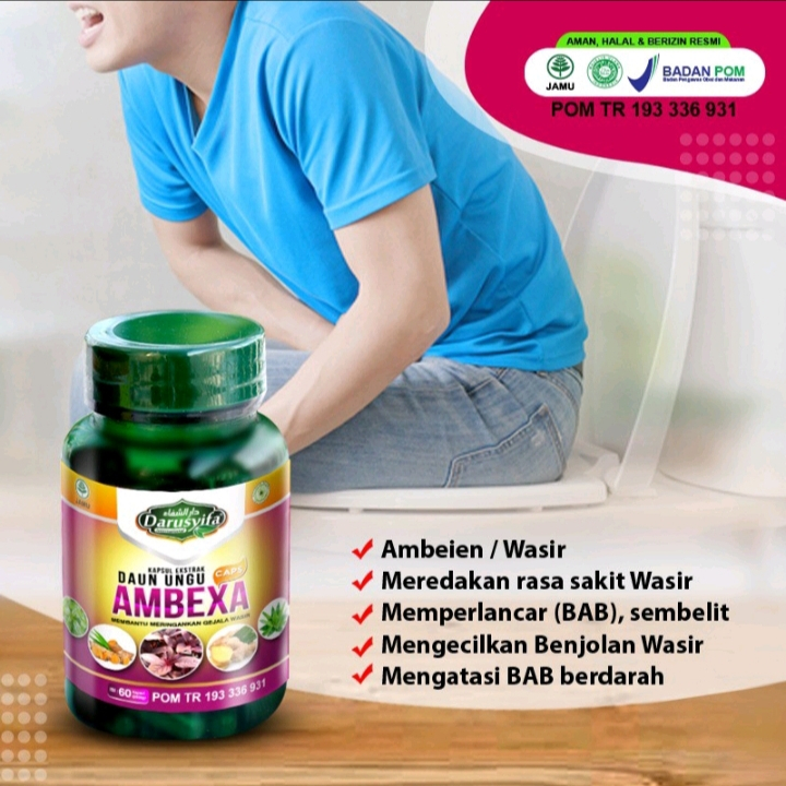 Isi 60 kapsul ambexa caps Original 100% asli obat ambeien wasir sembelit daun ungu obat wasir HERBAL